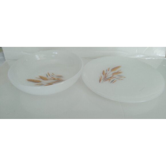 Vintage Fire King Milk Glass Cereal Bowl & Salad Plate set of 2 - Picture 10 of 13